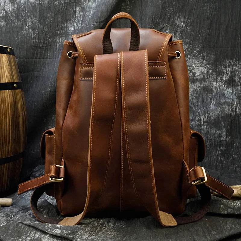 Men’s Women’s Crazy Horse Leather Backpack Unisex School Bag - VacationGrabs
