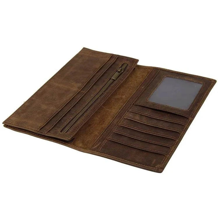 Vintage Fashion Men’s Long Wallet with Credit Card Zipper Inner Bifold - VacationGrabs