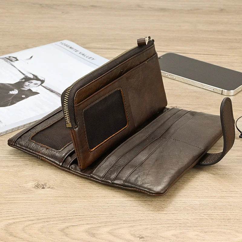 Fashion Leather Long Wallet for Men & Women Retro Style Card Purse - VacationGrabs
