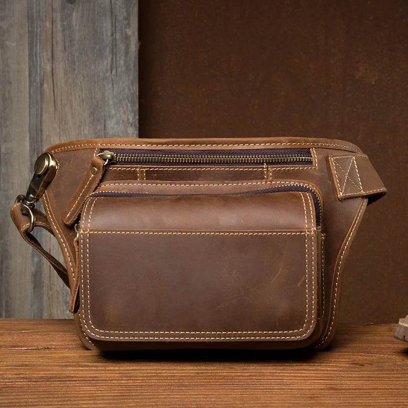 Luxury Male Leather Chest Bag Crossbody Sling Bag for Men - VacationGrabs