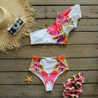 Floral White Ruffle Bikini Swimsuit - VacationGrabs