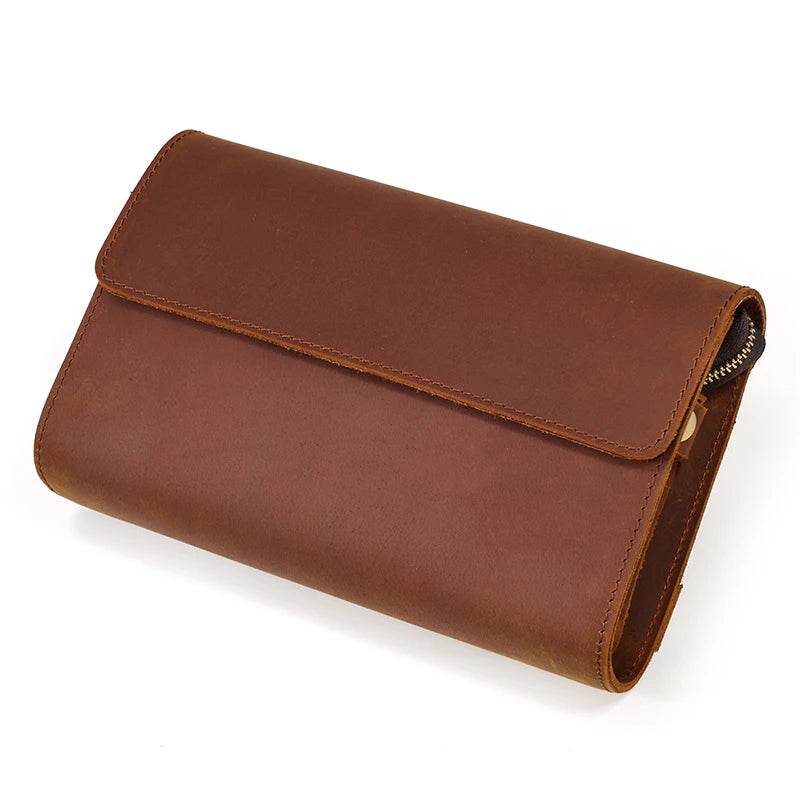 Top Quality Handmade Leather Long Wallet Original Designer Natural Cowskin - VacationGrabs