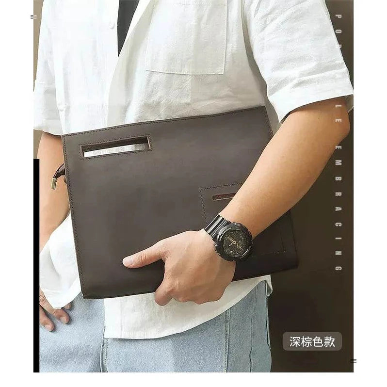 High Grade Large Leather Clutch Bag with Shoulder Strap for Men - VacationGrabs