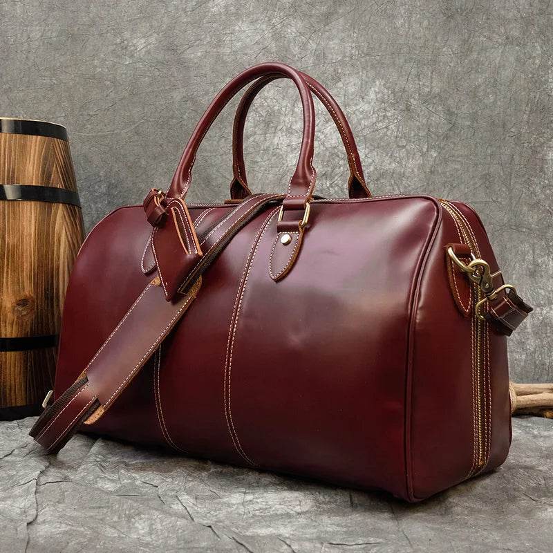 Real Leather Travel Weekender Bag for Men & Women Genuine Duffle - VacationGrabs