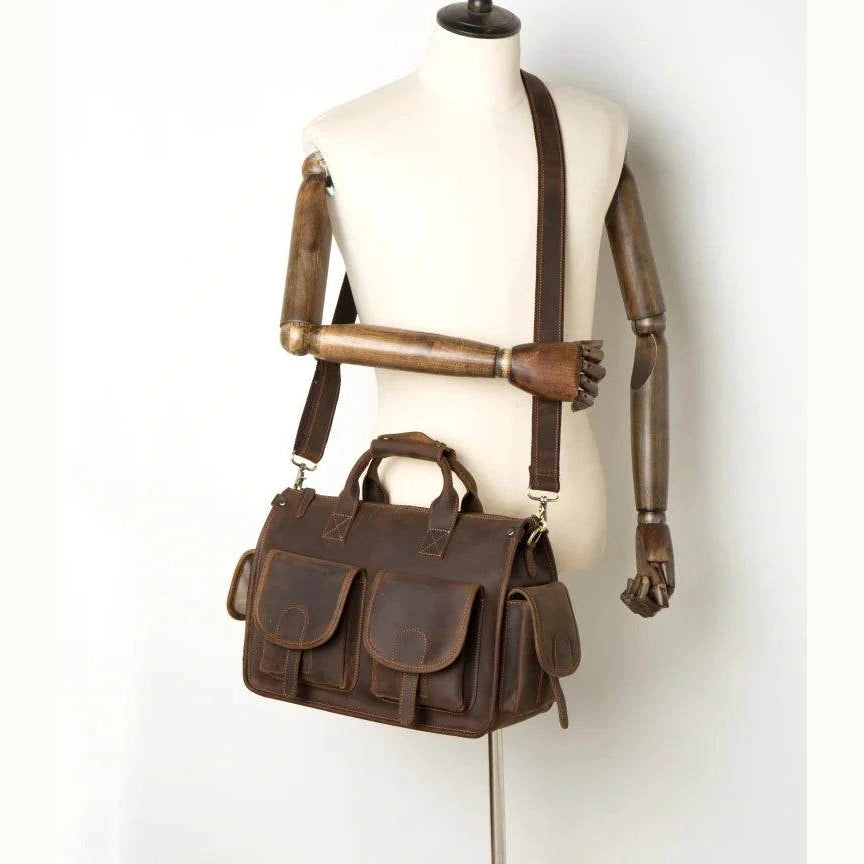 Top Grade Men’s Leather Briefcase with Shoulder Strap Handbag - VacationGrabs