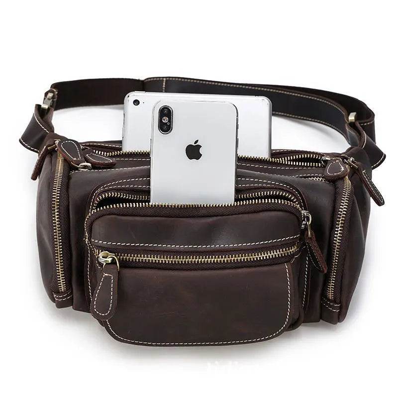 Genuine Leather Waist Bag Belt Pouch for Men Vintage Fanny Pack - VacationGrabs