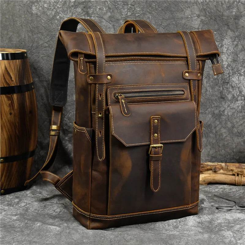 Men's Leather Backpack Retro Fashion Travel School Daypack Bag - VacationGrabs