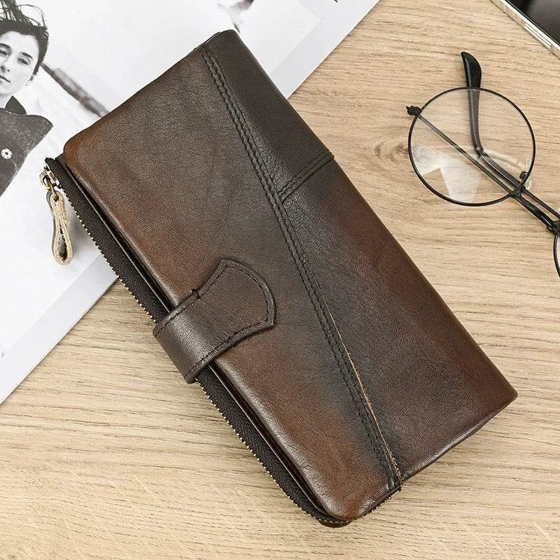 Fashion Leather Long Wallet for Men & Women Retro Style Card Purse - VacationGrabs