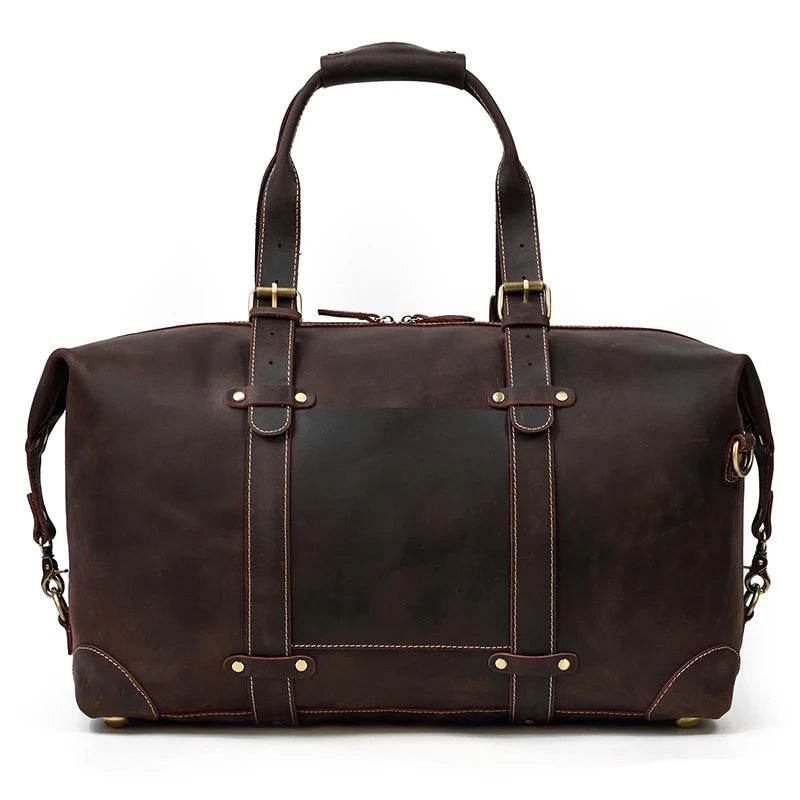 Vintage Genuine Leather Weekender Bag for Men Cowskin Travel Tote - VacationGrabs