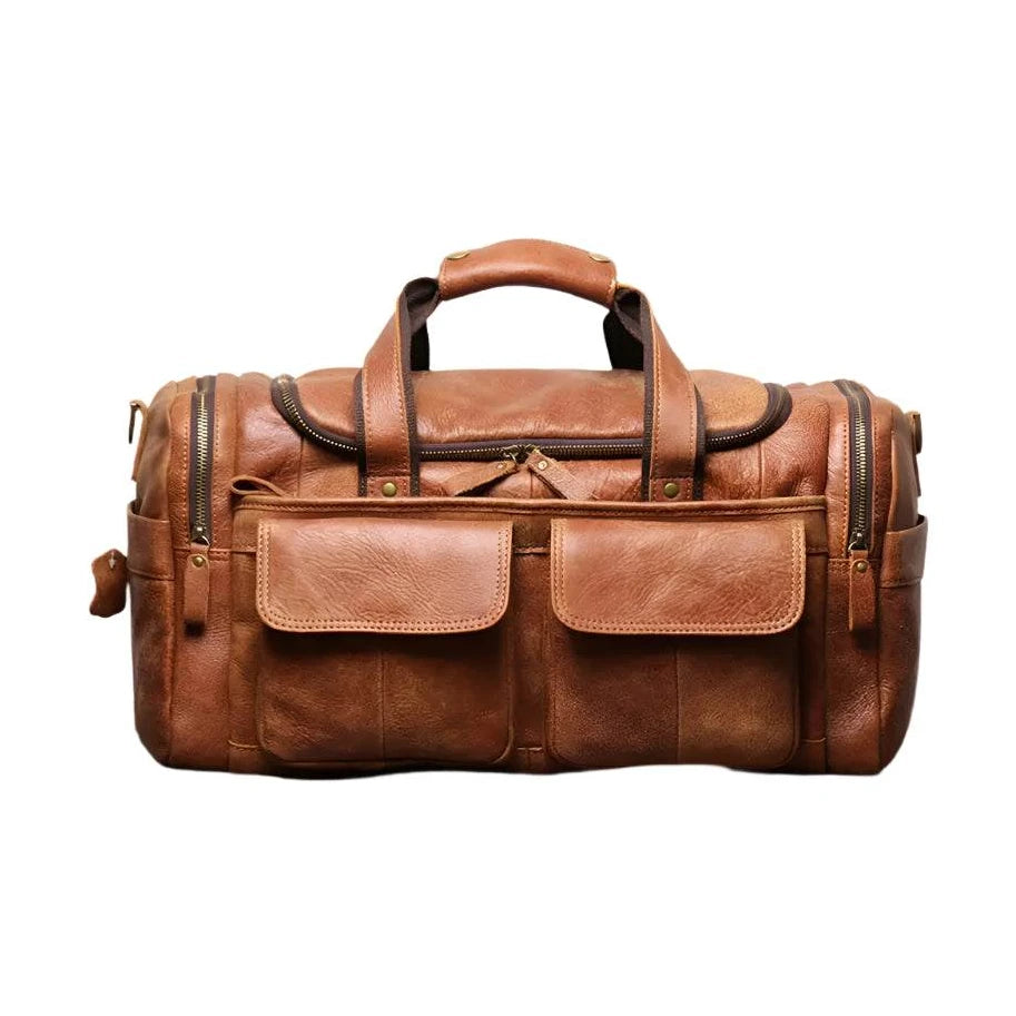 High Capacity Leather Duffle Bag – Retro Fashion Travel Bag - VacationGrabs