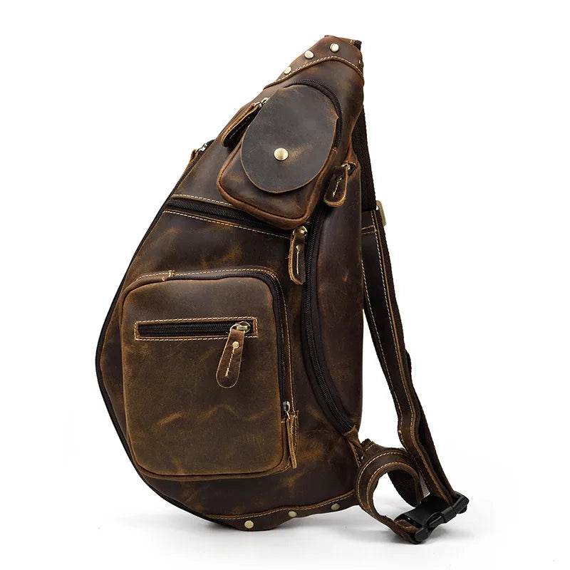Leather Waist Bag Vintage Chest Pack Sling Bag for Men - VacationGrabs