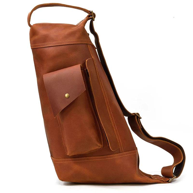Retro Big Leather Chest Bag Sports Hiking Crossbody Sling Bag - VacationGrabs