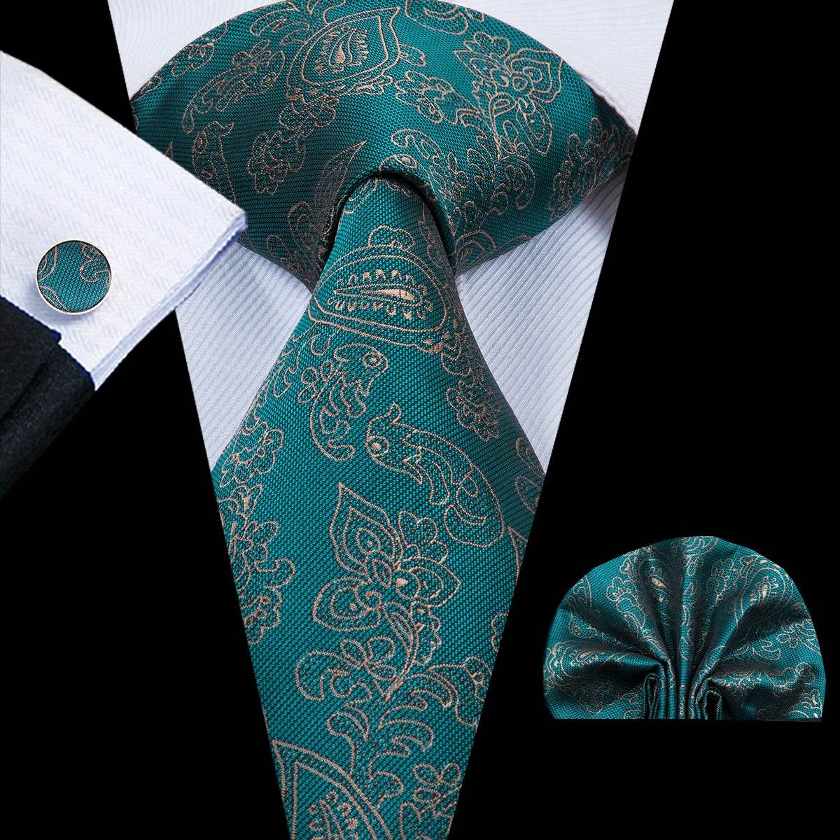 Teal Blue Dot Stripe Silk Tie Set for Men - VacationGrabs