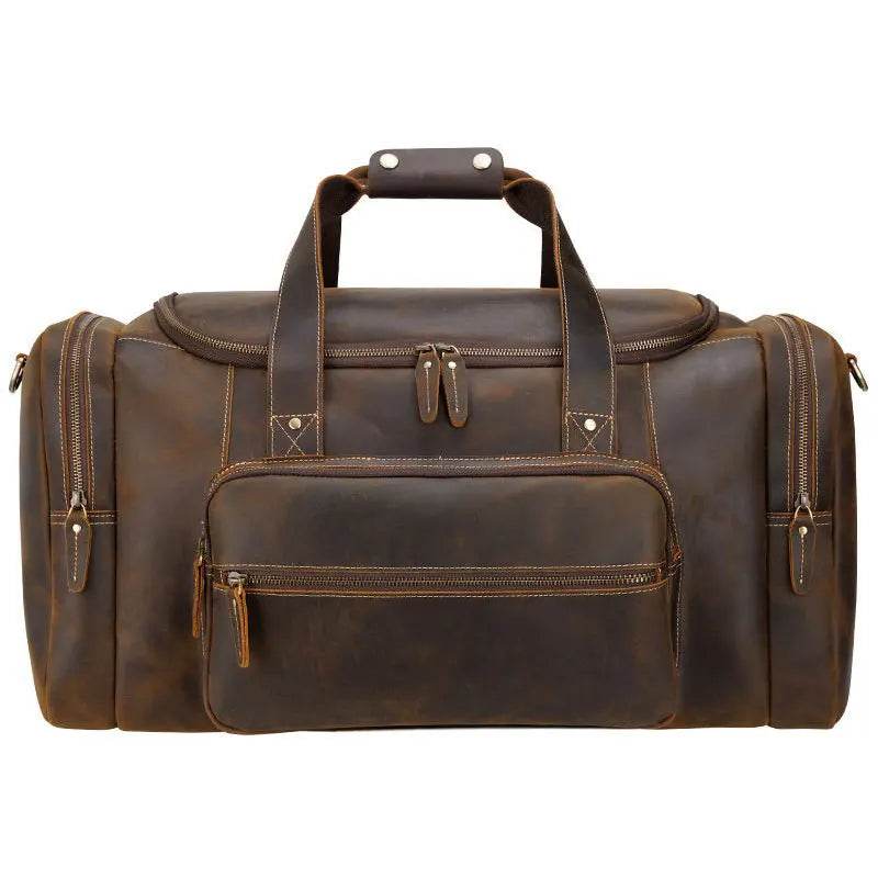 Large Travel Bag Genuine Leather Vintage Luggage Weekender Bags - VacationGrabs