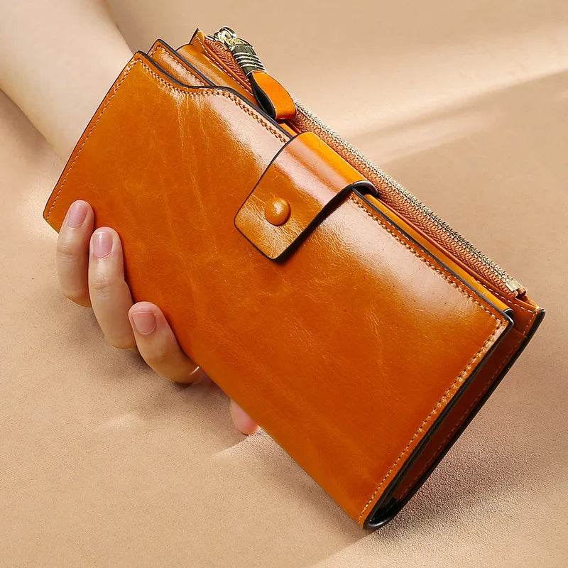 Genuine Leather Clutch Purse for Women Cowskin Dress Party Long Wallet - VacationGrabs