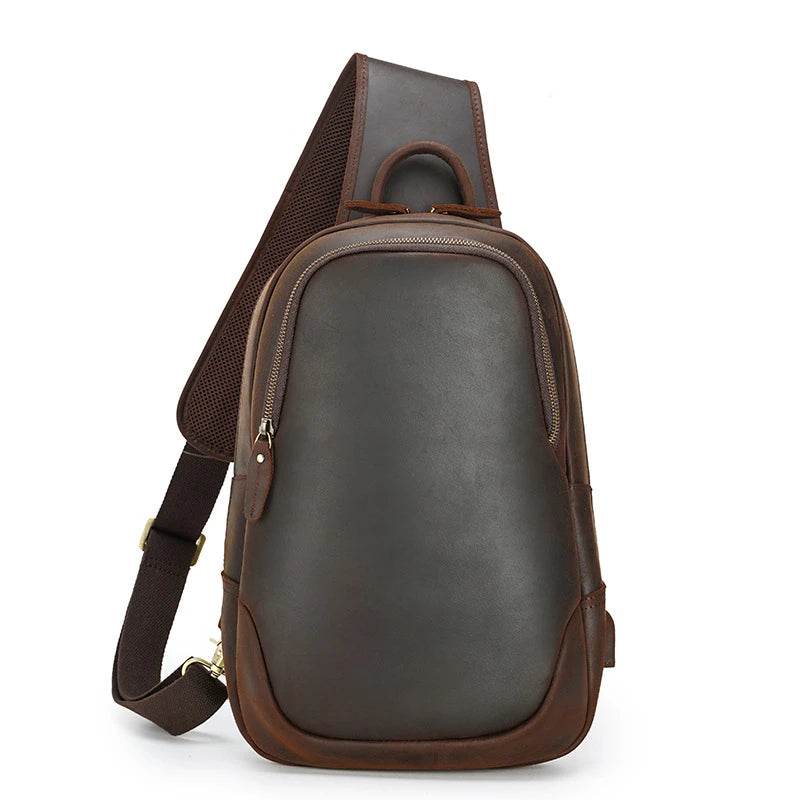 High-Quality Chest Bag USB Men Shoulder Sling Cowhide Leather - VacationGrabs