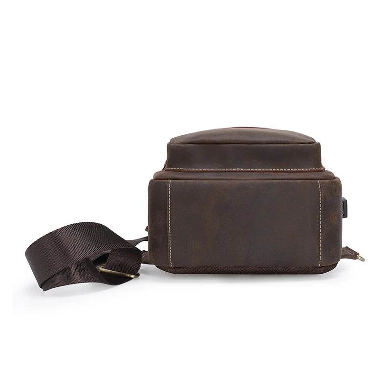 Leather Chest Bag Big Capacity Crazy Horse Vintage Sling Bag - VacationGrabs