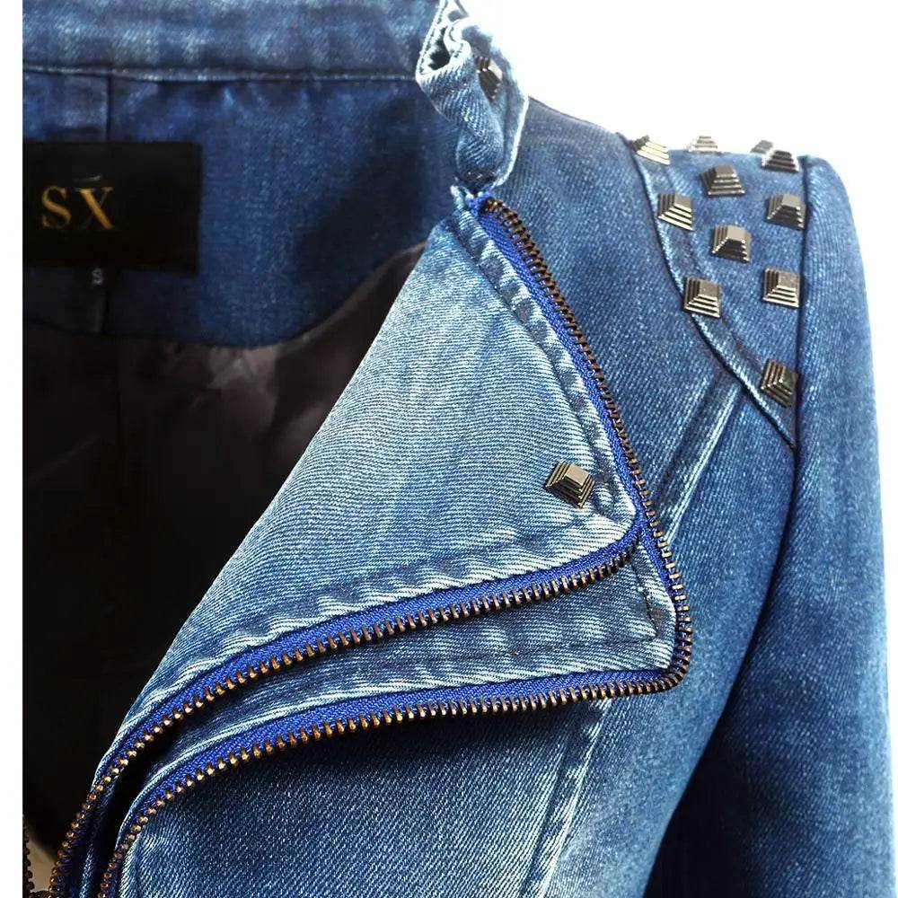 Denim Rivet Punk Slim Fit Jackets - VacationGrabs