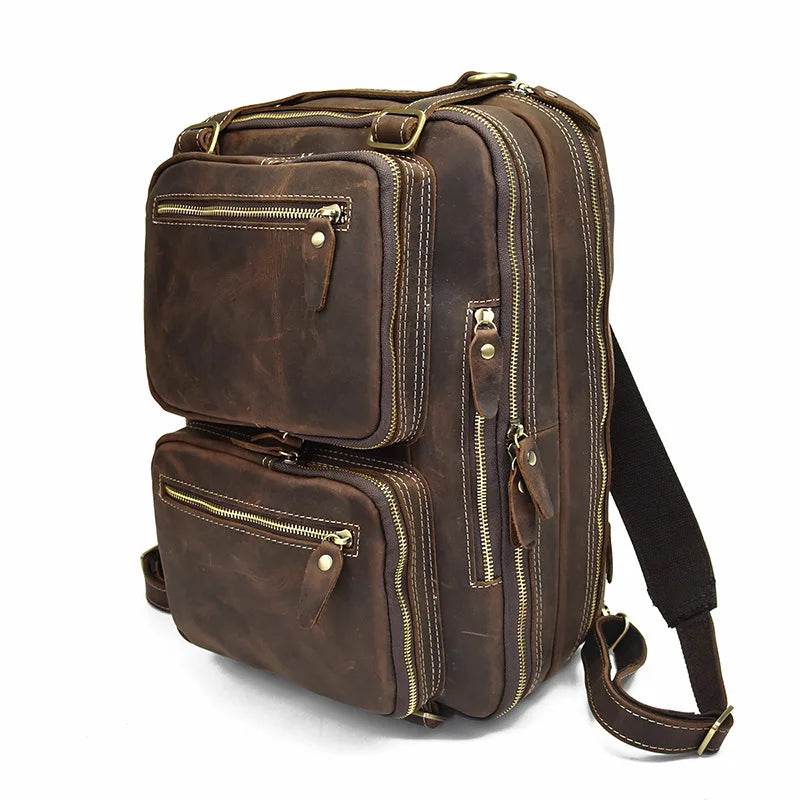 Mens Genuine Leather 3-in-1 Backpack-Briefcase-Shoulder Bag - VacationGrabs