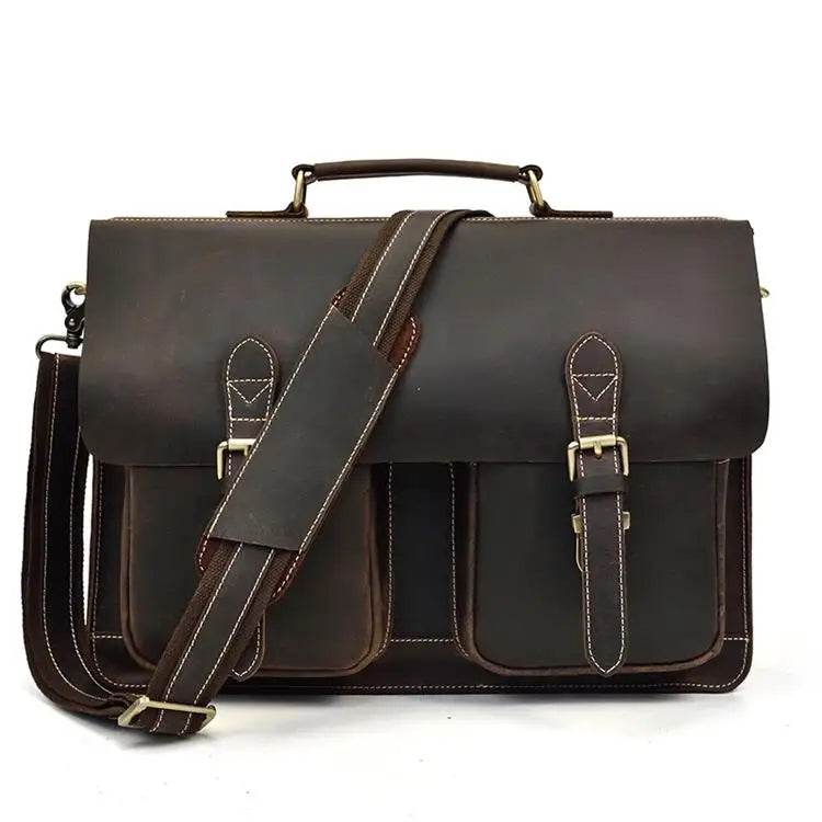 Luxury Genuine Leather Briefcase Laptop Bag Vintage Shoulder Bag - VacationGrabs