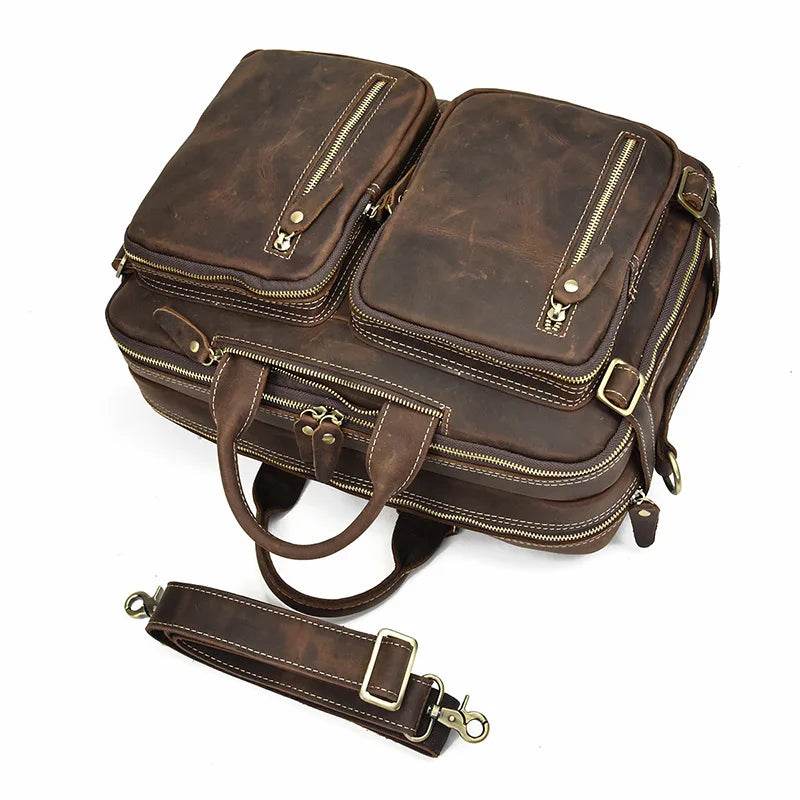 Mens Genuine Leather 3-in-1 Backpack-Briefcase-Shoulder Bag - VacationGrabs