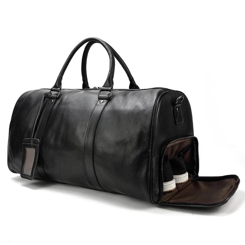 Natural Cowskin Waterproof Men’s Leather Weekend Overnight Bag - VacationGrabs