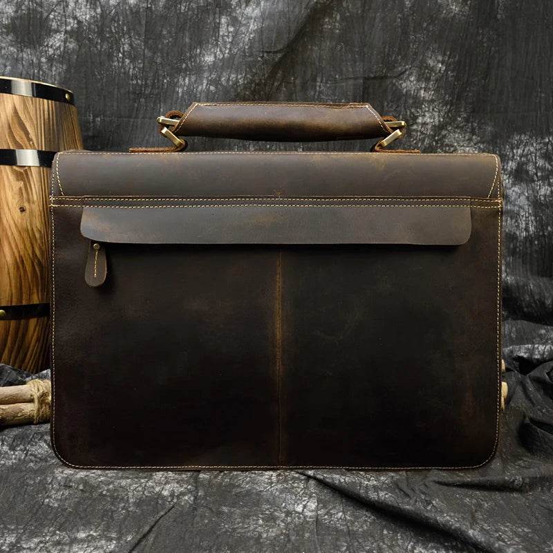 Luxury Genuine Leather Briefcase Laptop Bag Vintage Shoulder Bag - VacationGrabs