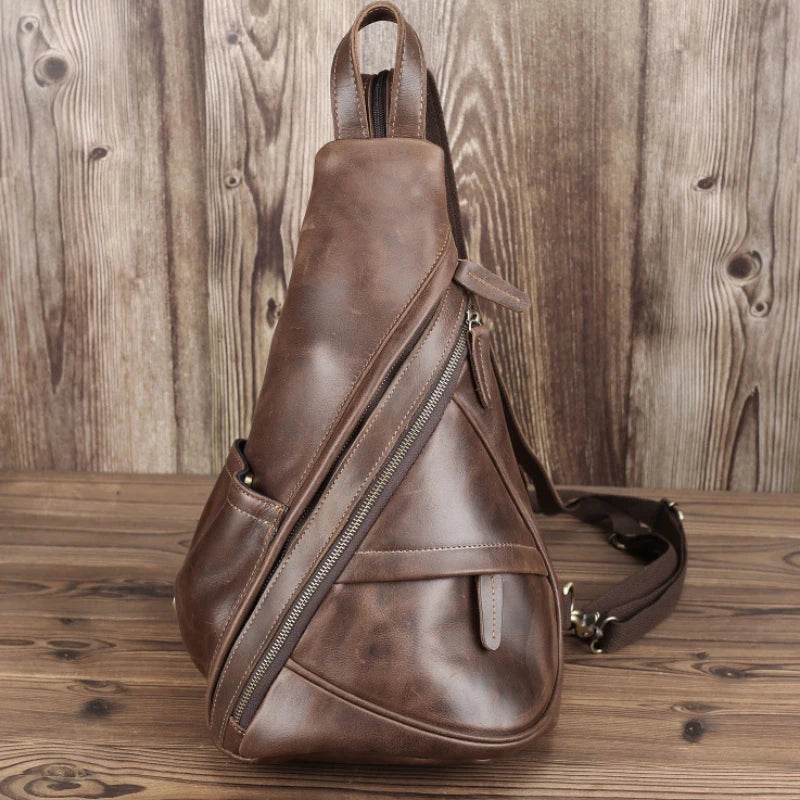 Unique Casual Genuine Leather Triangle Backpack for Men Women - VacationGrabs
