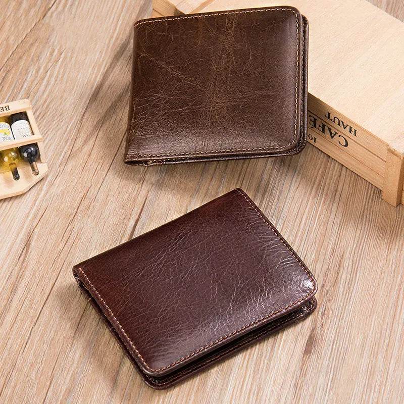 Soft Leather Short Wallet for Men RFID Coin Purse Small Wallet - VacationGrabs