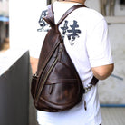Unique Casual Genuine Leather Triangle Backpack for Men Women - VacationGrabs