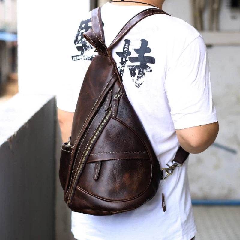Unique Casual Genuine Leather Triangle Backpack for Men Women - VacationGrabs