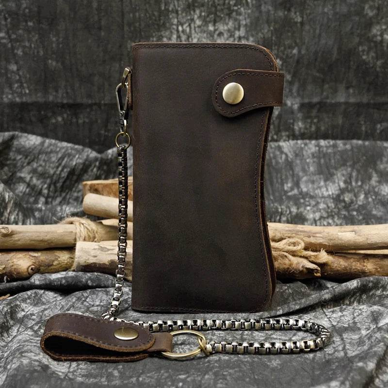 Super Quality Leather Wallet with Iron Chain for Men Bifold Card Wallet - VacationGrabs