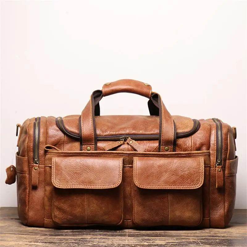 High Capacity Leather Duffle Bag – Retro Fashion Travel Bag - VacationGrabs