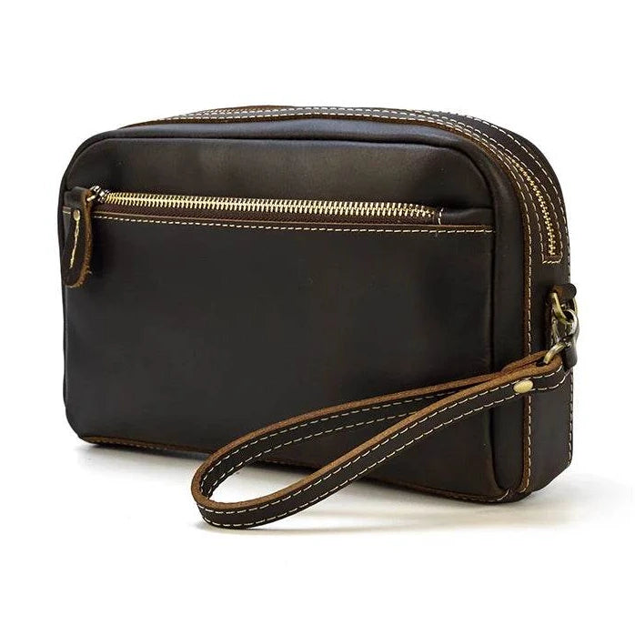 Vintage Leather Day Clutch with Shoulder Strap for Men & Women - VacationGrabs