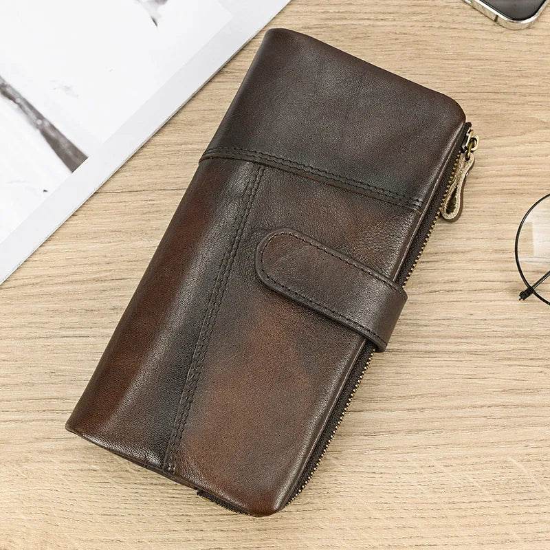 Fashion Leather Long Wallet for Men & Women Retro Style Card Purse - VacationGrabs
