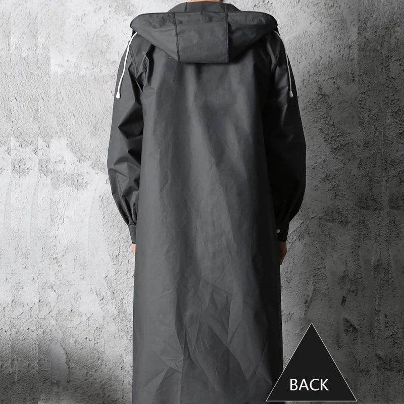 Black Adult Waterproof Long Raincoat Women Men Hooded Rain - VacationGrabs
