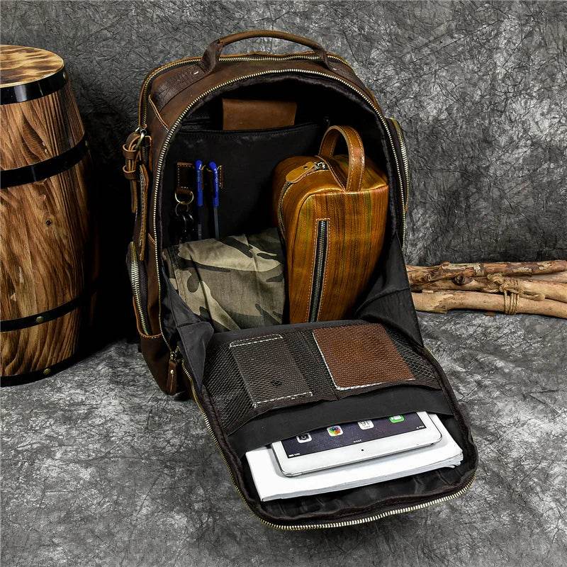 Men's Leather Backpack Retro Fashion Travel School Daypack Bag - VacationGrabs
