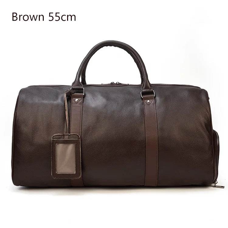 Natural Cowskin Waterproof Men’s Leather Weekend Overnight Bag - VacationGrabs