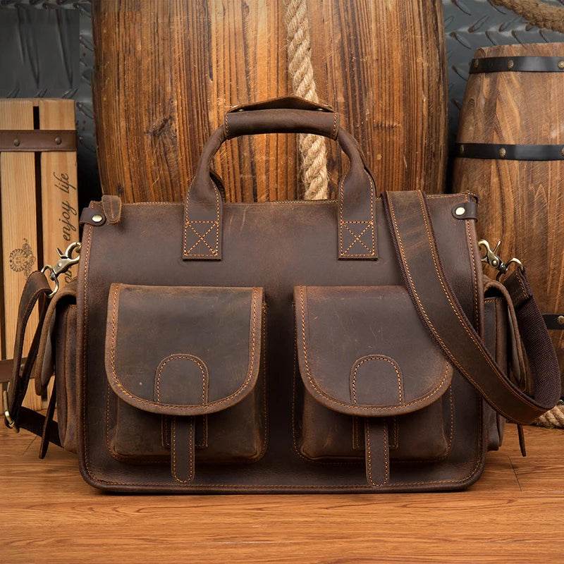 Top Grade Men’s Leather Briefcase with Shoulder Strap Handbag - VacationGrabs