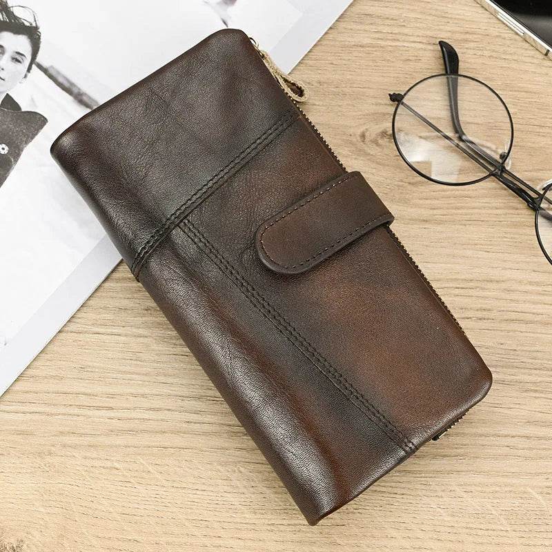 Fashion Leather Long Wallet for Men & Women Retro Style Card Purse - VacationGrabs