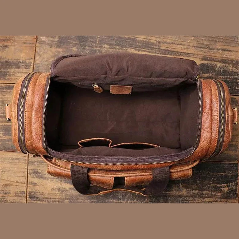 High Capacity Leather Duffle Bag – Retro Fashion Travel Bag - VacationGrabs
