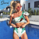 Floral White Ruffle Bikini Swimsuit - VacationGrabs