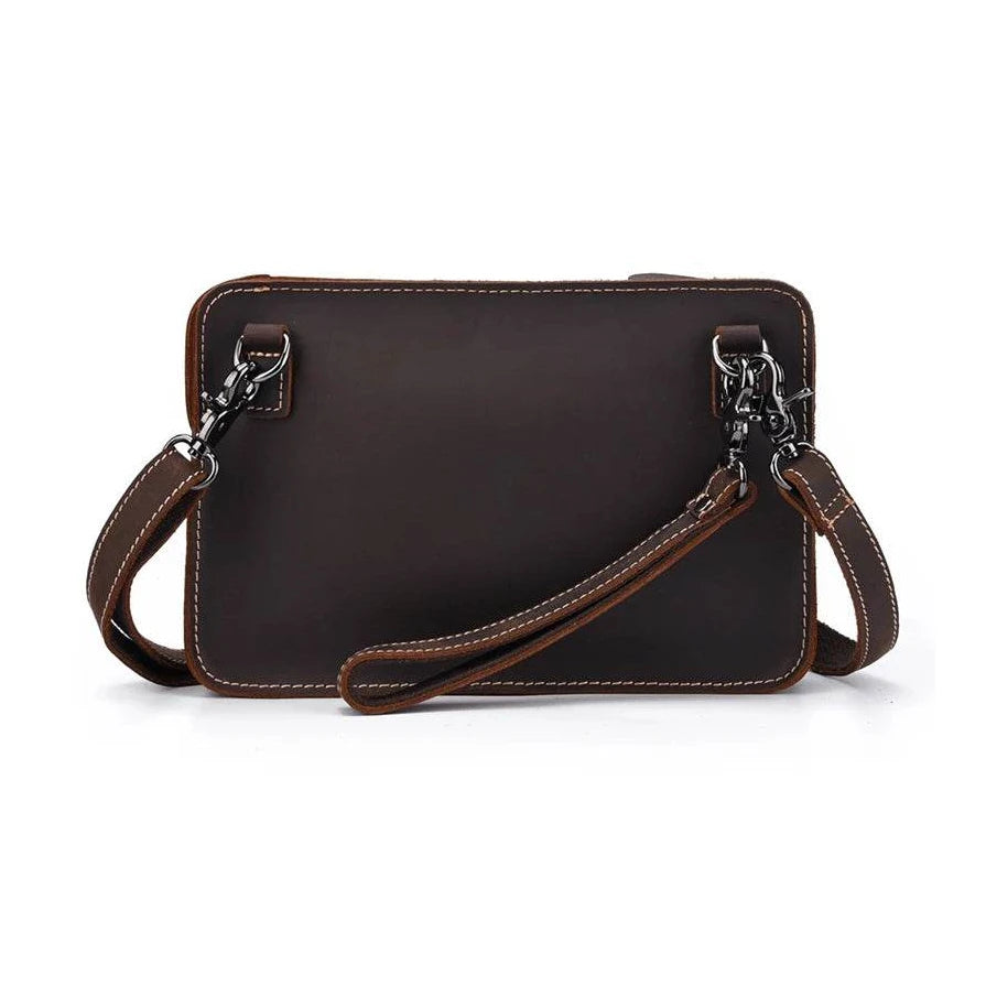 Fashion Men's Genuine Leather File Document Bags with Wrist Sling - VacationGrabs