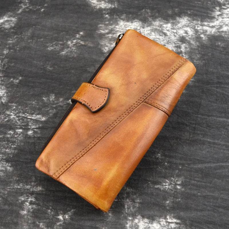 Vintage Wax Oil Skin Long Purse Genuine Leather RFID Wallet for Men - VacationGrabs