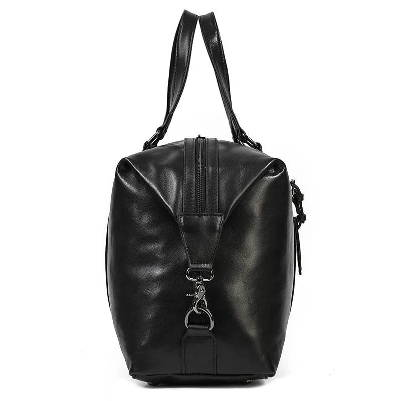 Latest Design Black Leather Travel Duffle Bag for Men & Women - VacationGrabs