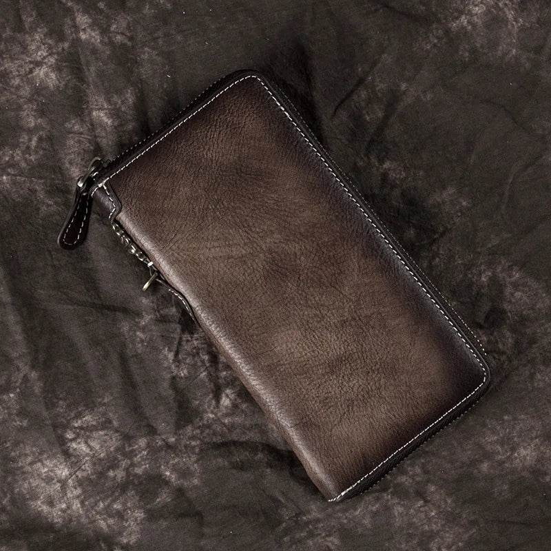 Genuine Leather Long Wallet with Wristlet for Women Cowskin Card Purse - VacationGrabs