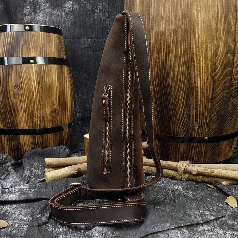 Unique Leather Chest Bag Fashion Crazy Horse Leather Crossbody - VacationGrabs