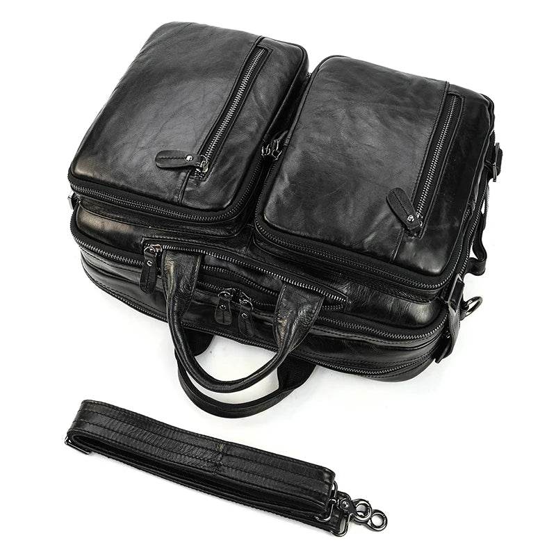 Mens Genuine Leather 3-in-1 Backpack-Briefcase-Shoulder Bag - VacationGrabs