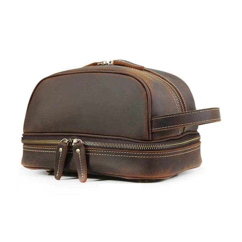 Thick Leather Clutch Bag for Men Genuine Leather Toiletry Kit Bag - VacationGrabs