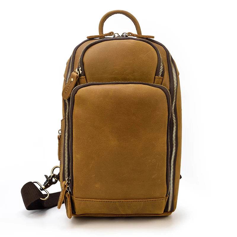 Men’s Leather Chest Bag with USB Cable Crossbody Outdoor Bag - VacationGrabs